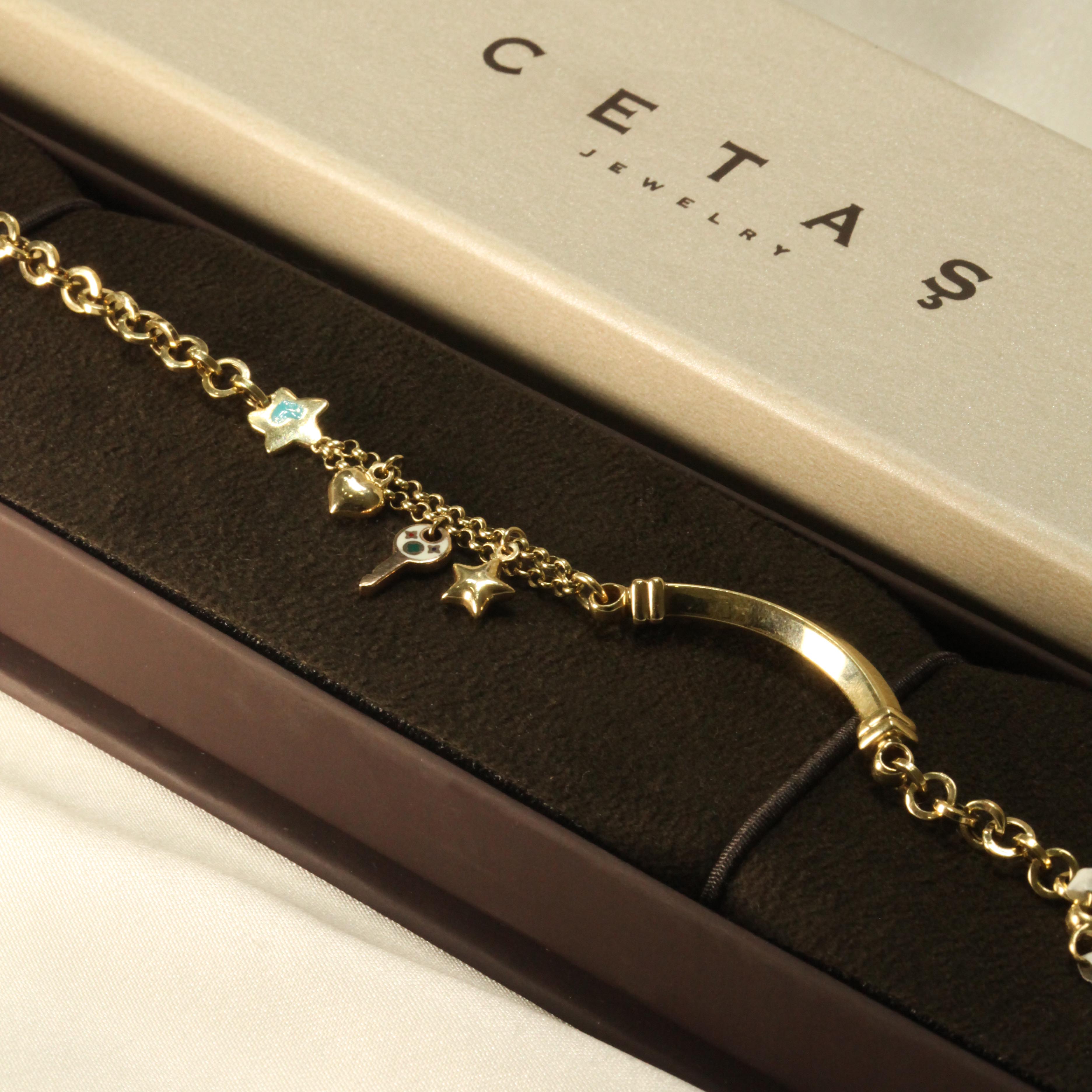 14 Ayar Cetaş Yıldız Kalp Anahtar Charmlı Bileklik