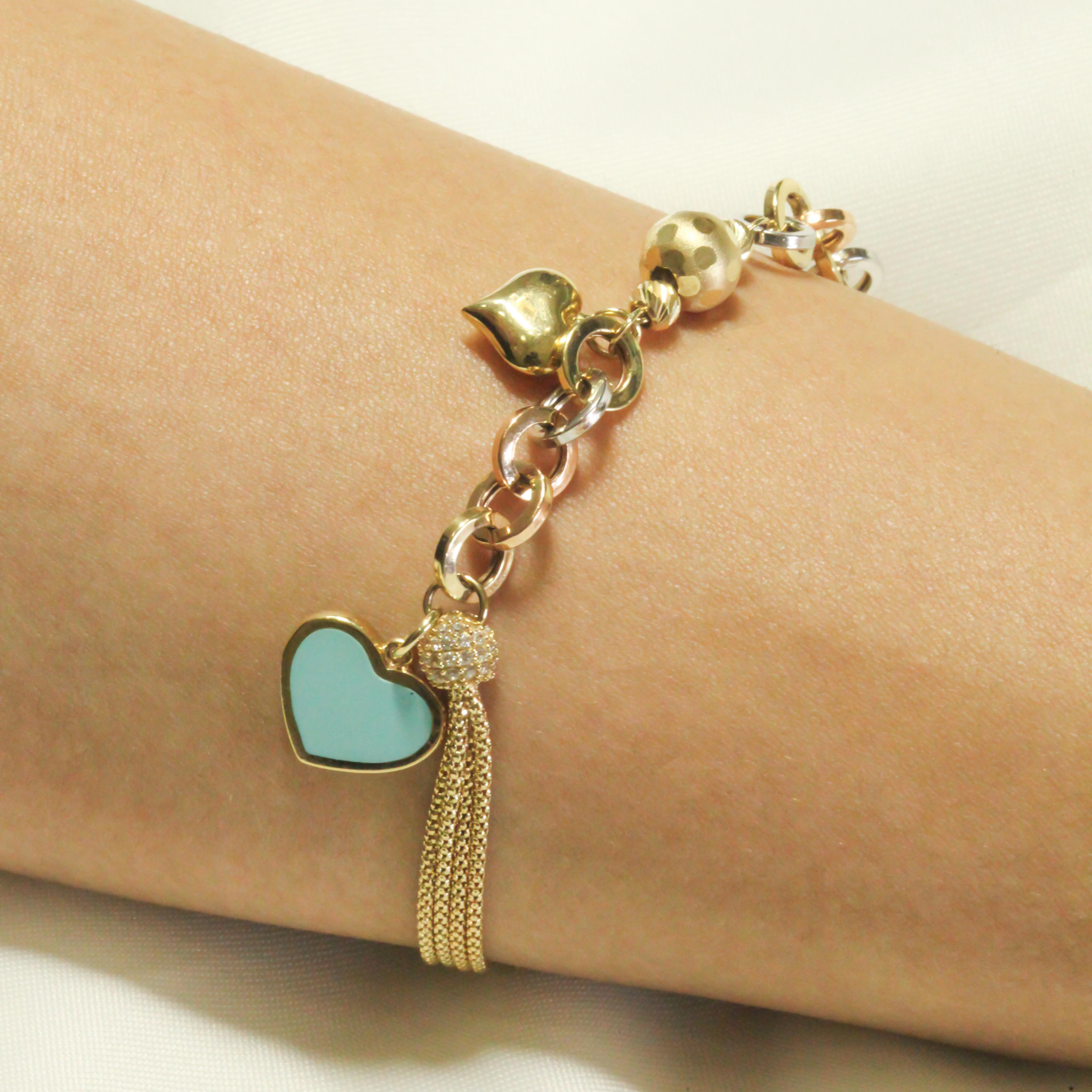 14 AYAR TASARIM MAVİ MİNELİ KALP CHARMLI BİLEKLİK