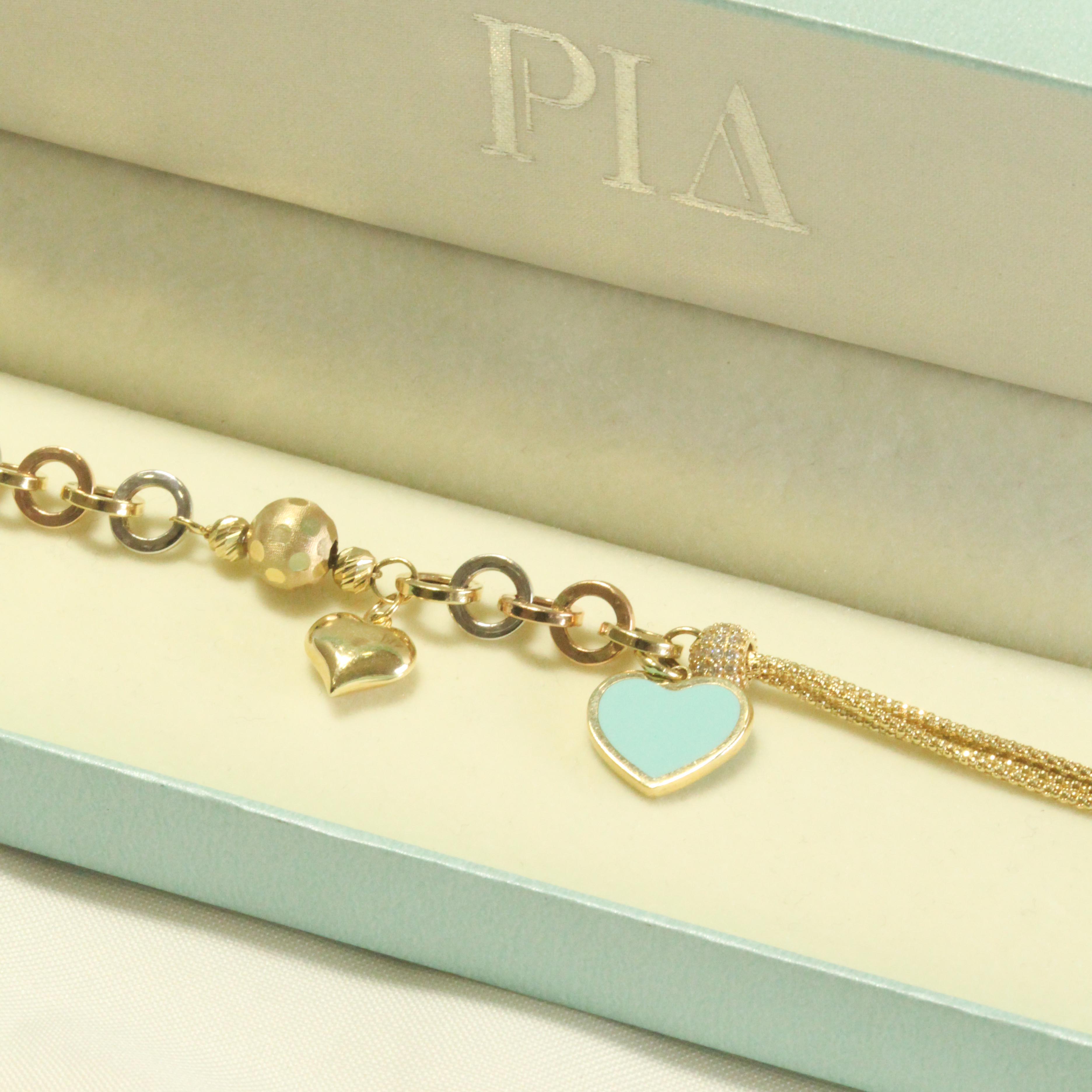 14 AYAR TASARIM MAVİ MİNELİ KALP CHARMLI BİLEKLİK