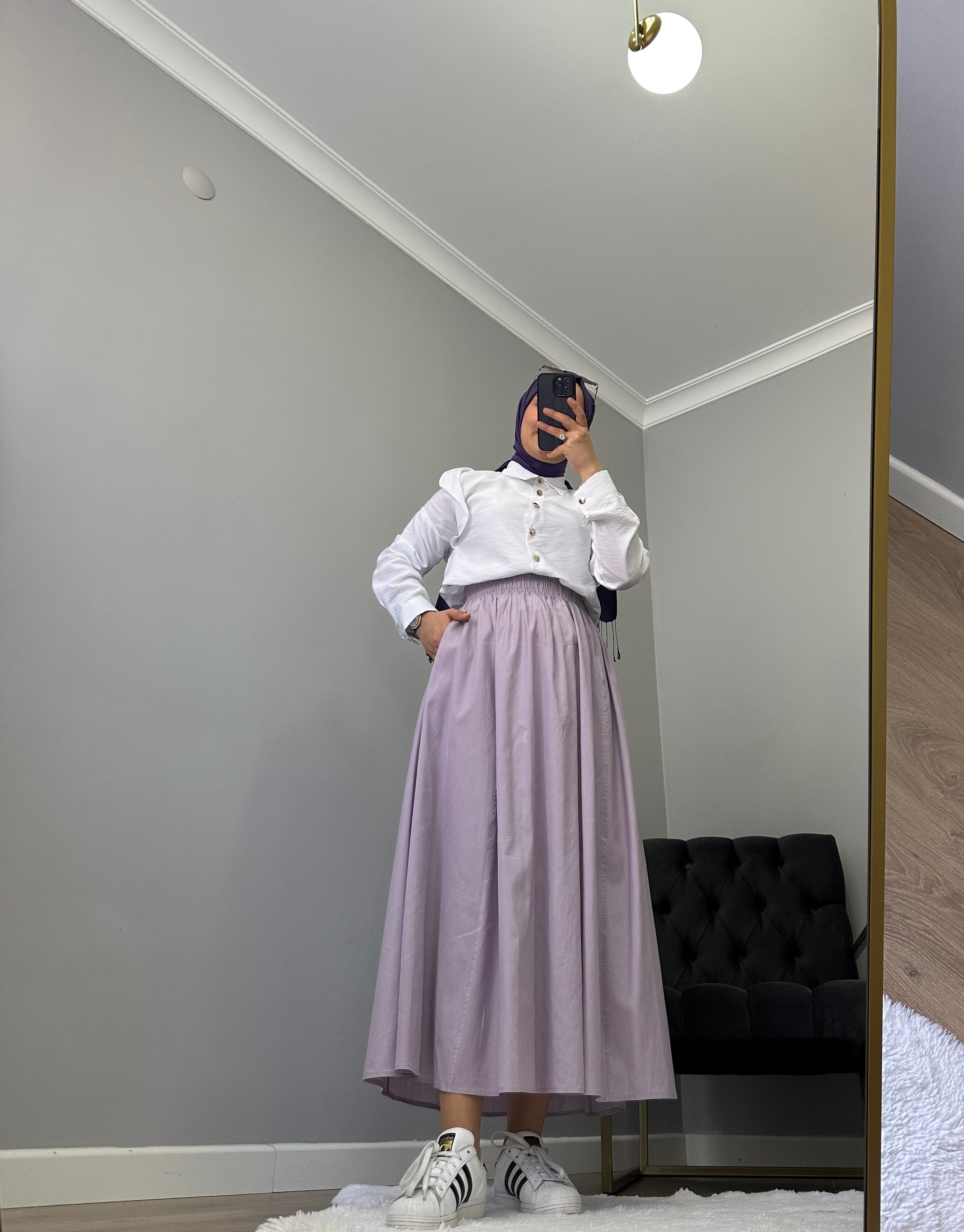 KADIN POPLİN CEPLİ KLOŞ ETEK