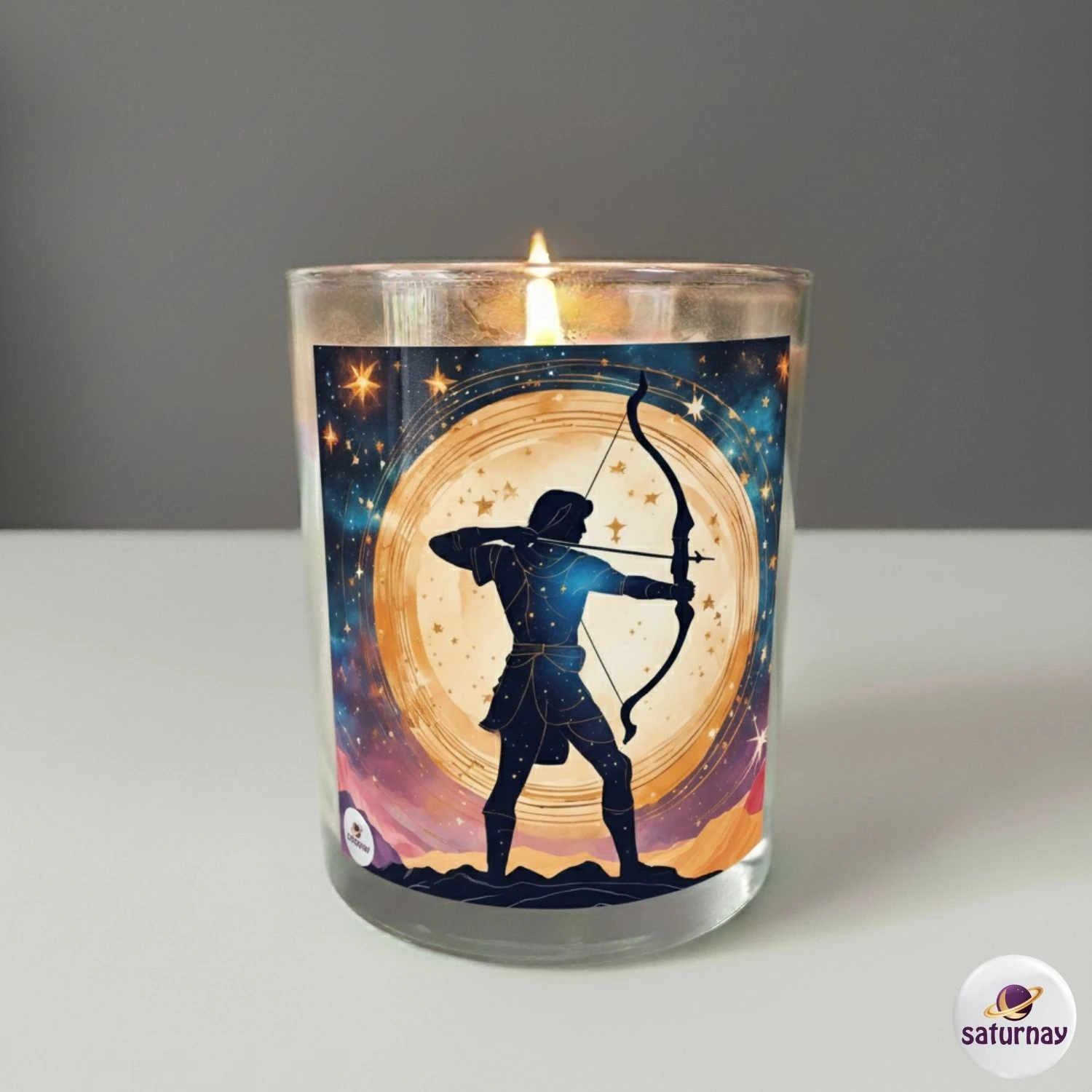 Astroloji Temalı Cam Bardak Mum Renkli Kokulu Dekoratif Soya Parafin Mum Hediye - Yay