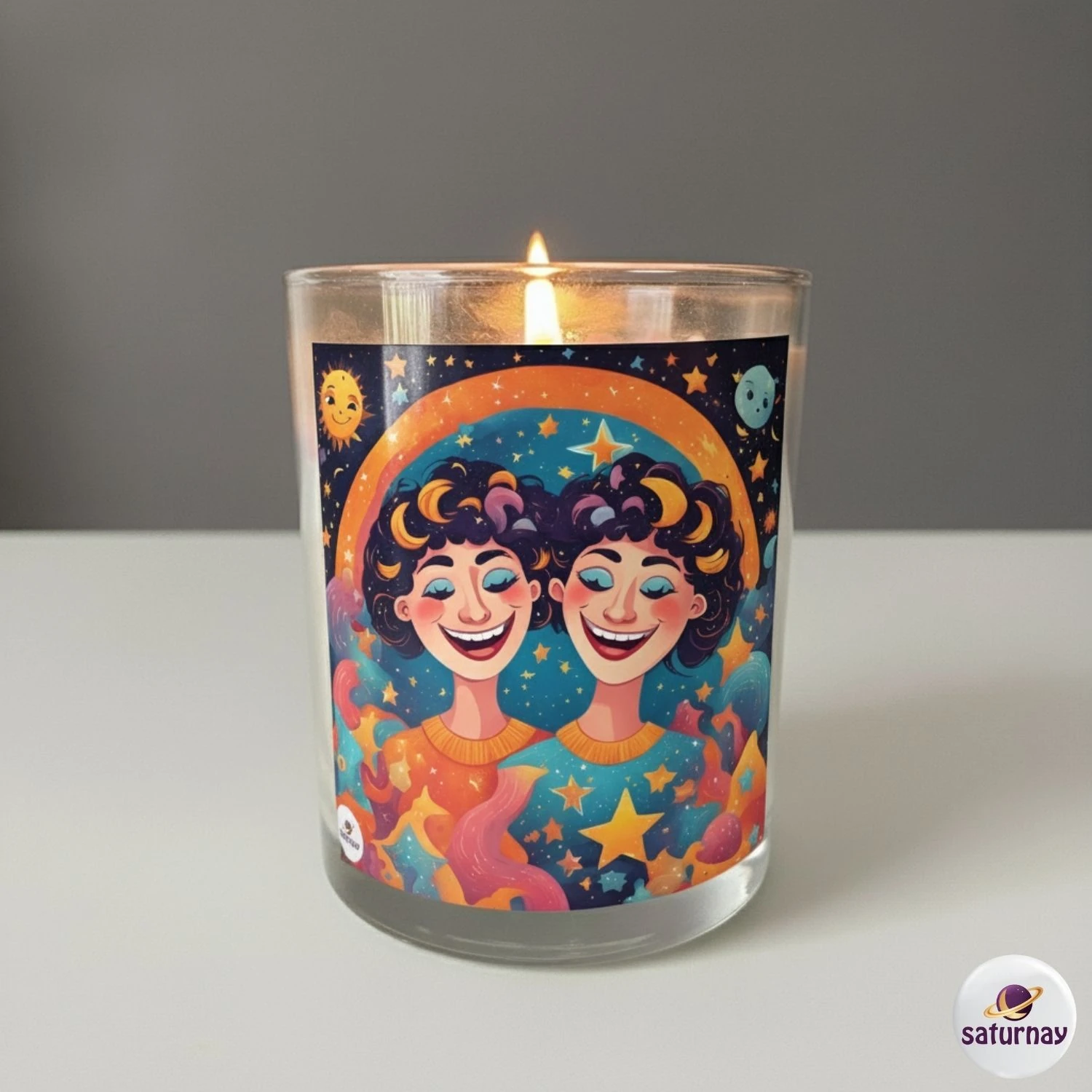 Astroloji Temalı Cam Bardak Mum Renkli Kokulu Dekoratif Soya Parafin Mum Hediye - İkizler