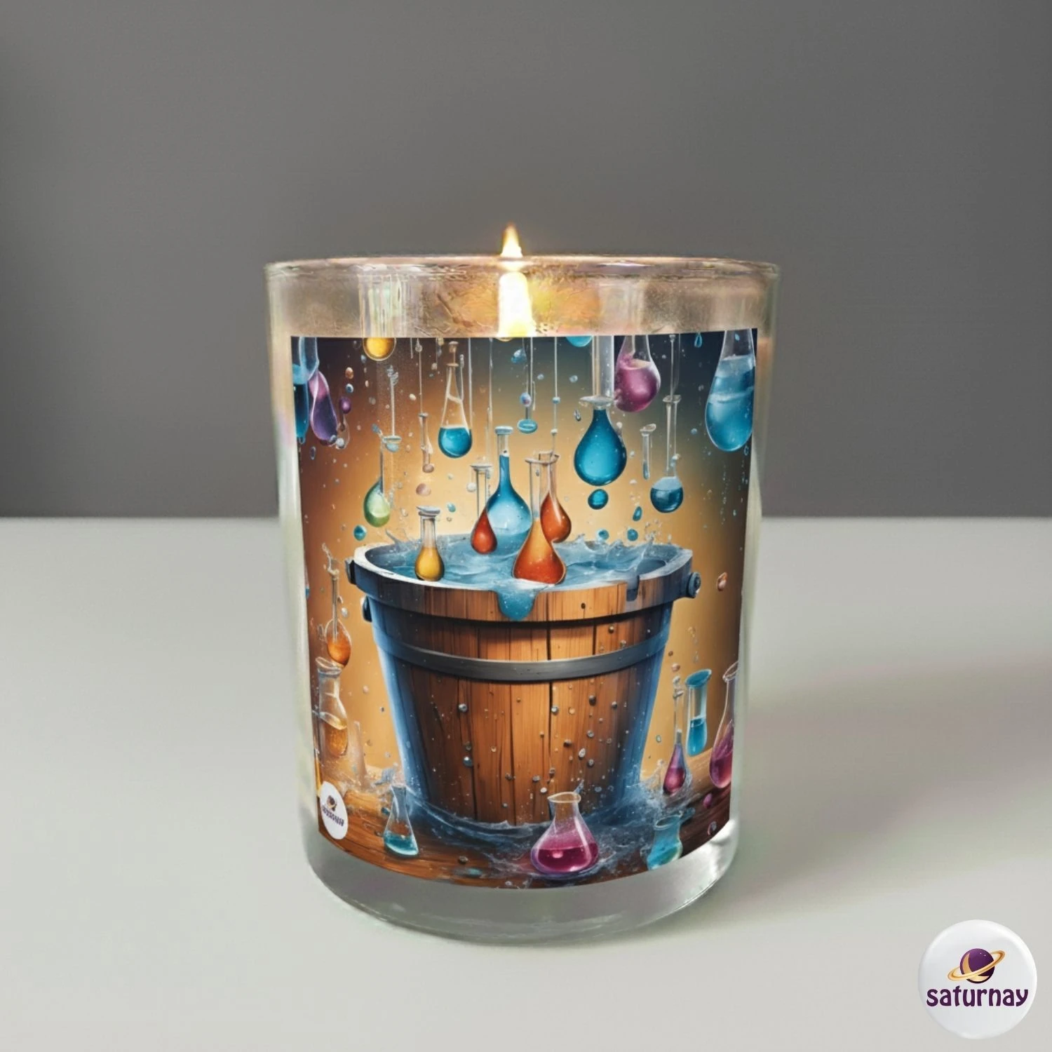 Astroloji Temalı Cam Bardak Mum Renkli Kokulu Dekoratif Soya Parafin Mum Hediye - Kova