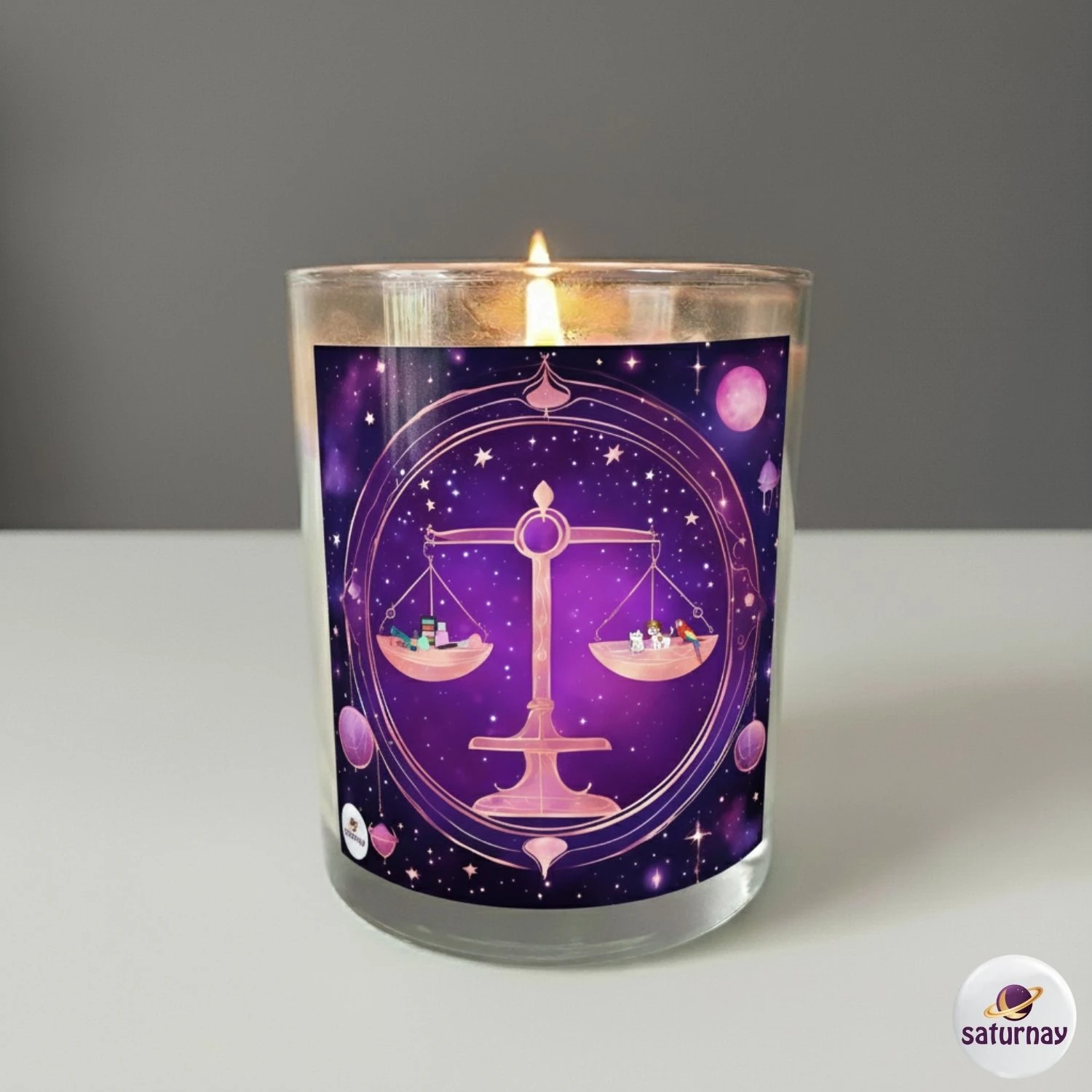 Astroloji Temalı Cam Bardak Mum Renkli Kokulu Dekoratif Soya Parafin Mum Hediye - Terazi