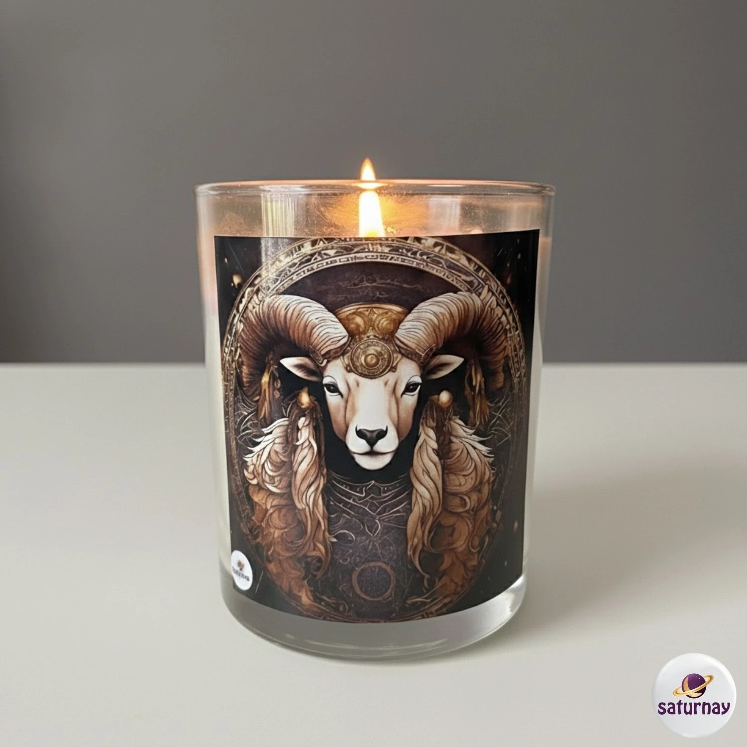 Astroloji Temalı Cam Bardak Mum Renkli Kokulu Dekoratif Soya Parafin Mum Hediye - Koç