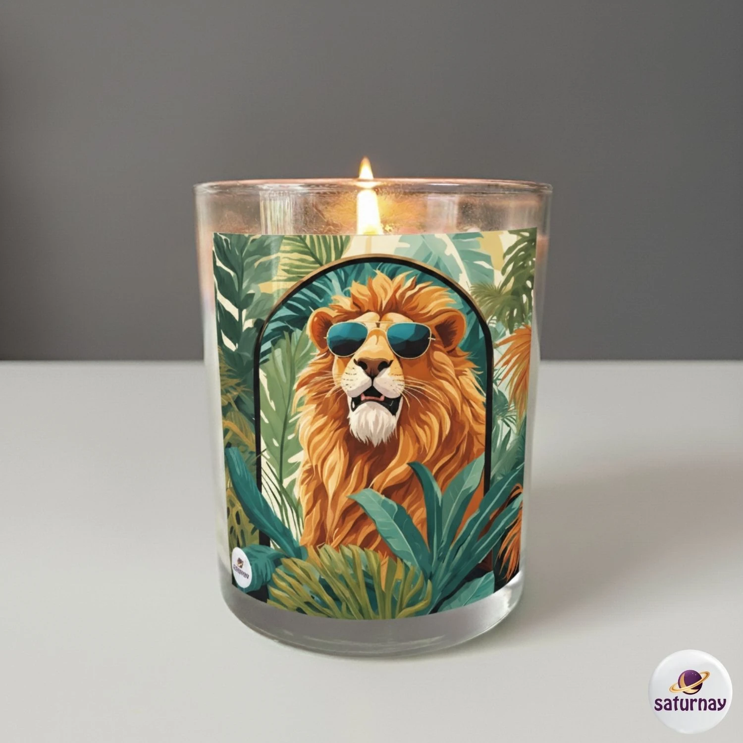 Astroloji Temalı Cam Bardak Mum Renkli Kokulu Dekoratif Soya Parafin Mum Hediye - Aslan