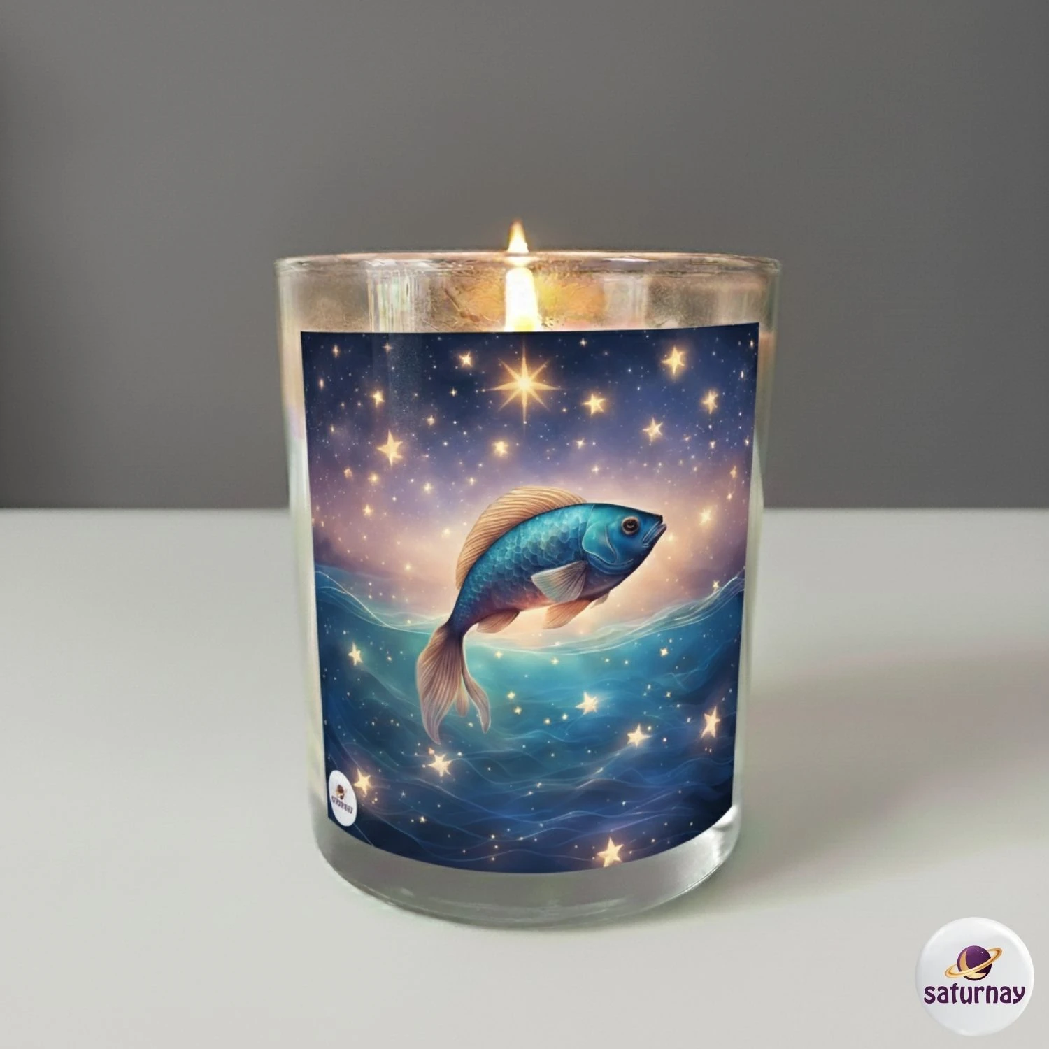 Astroloji Temalı Cam Bardak Mum Renkli Kokulu Dekoratif Soya Parafin Mum Hediye - Balık