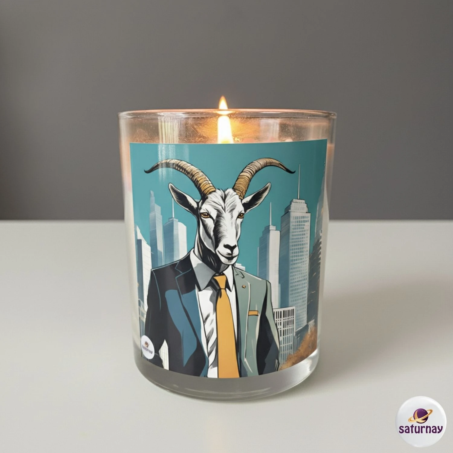 Astroloji Temalı Cam Bardak Mum Renkli Kokulu Dekoratif Soya Parafin Mum Hediye - Oğlak
