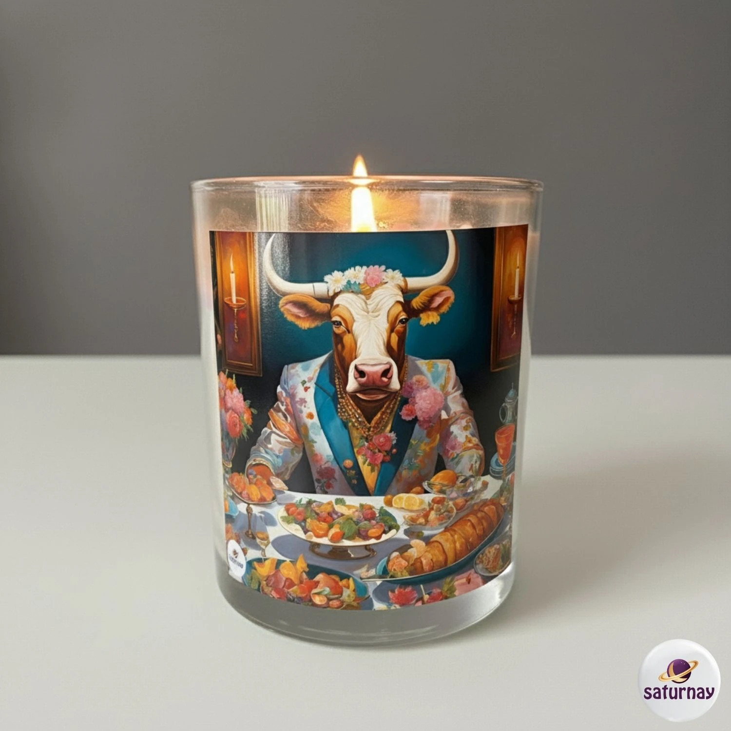 Astroloji Temalı Cam Bardak Mum Renkli Kokulu Dekoratif Soya Parafin Mum Hediye - Boğa