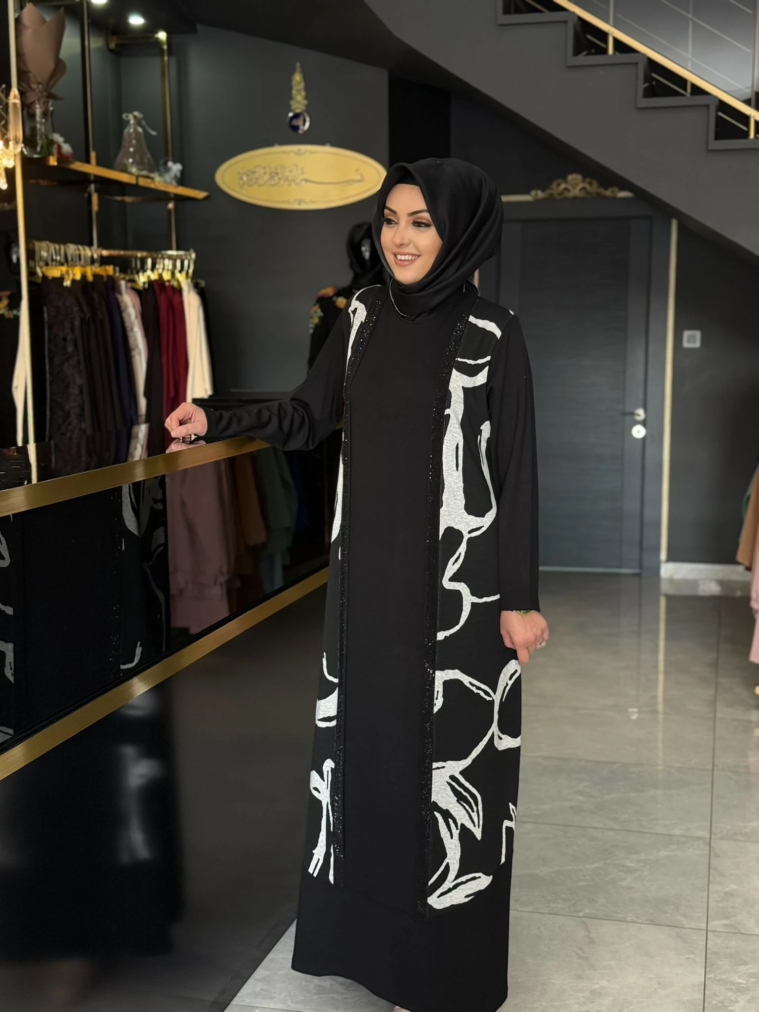 Çelik Örme Leopar Detaylı Elbise