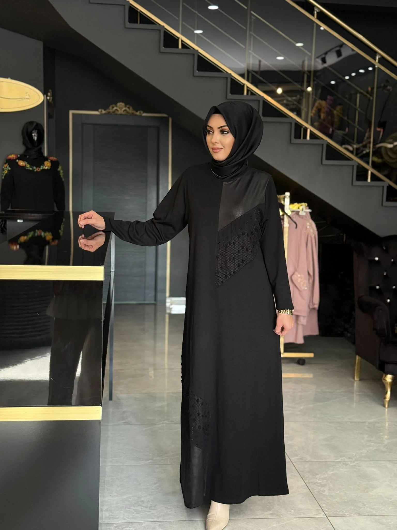 Çelik Örme Deri Detaylı Elbise