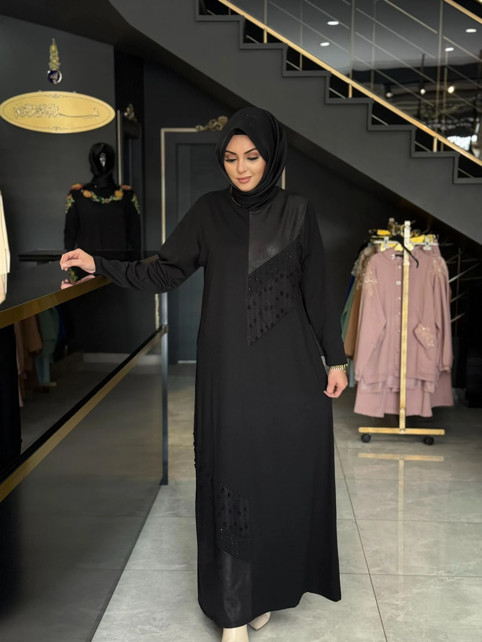 Çelik Örme Deri Detaylı Elbise