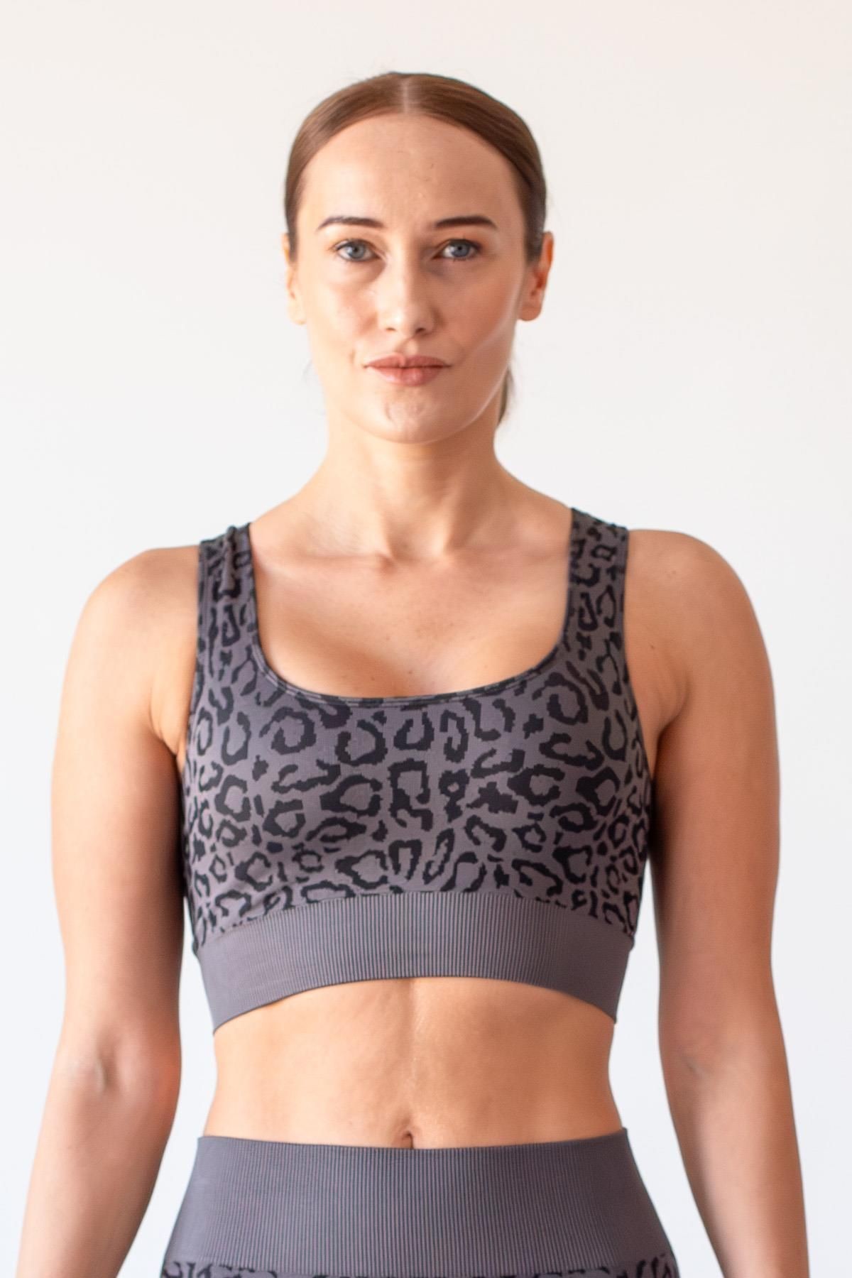 Seamless Leopar Günlük Crop Top, Büstiyer