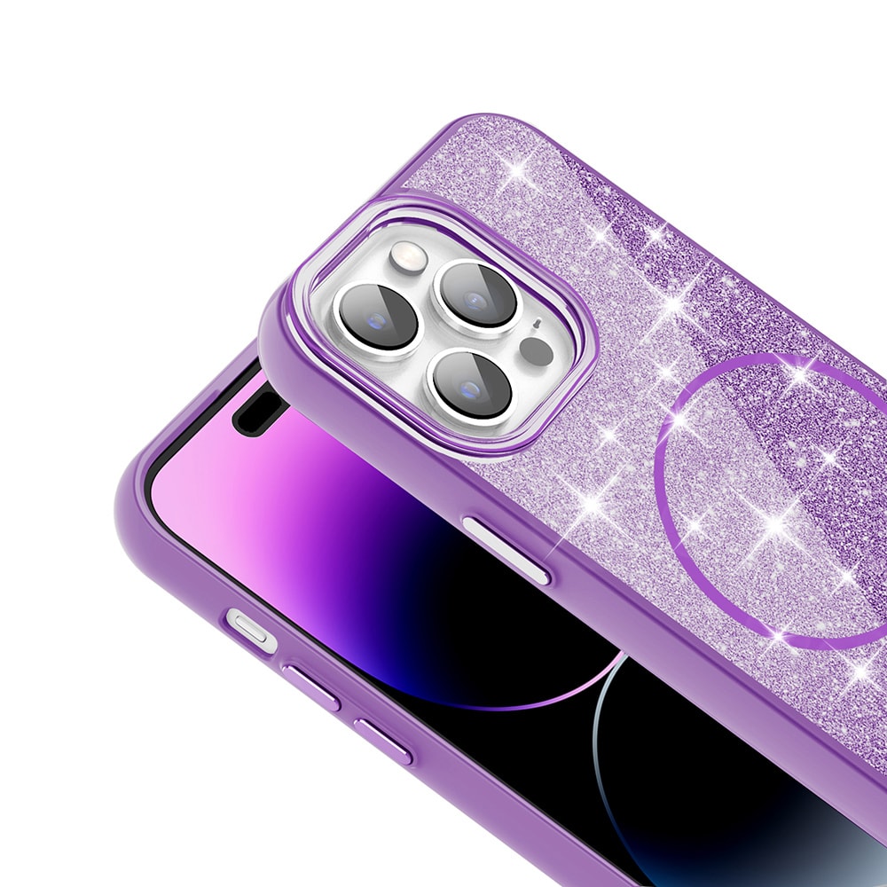 iPhone 14 Pro Max Kılıf M-safe Şarj Özellikli Parlayan Simli Okso