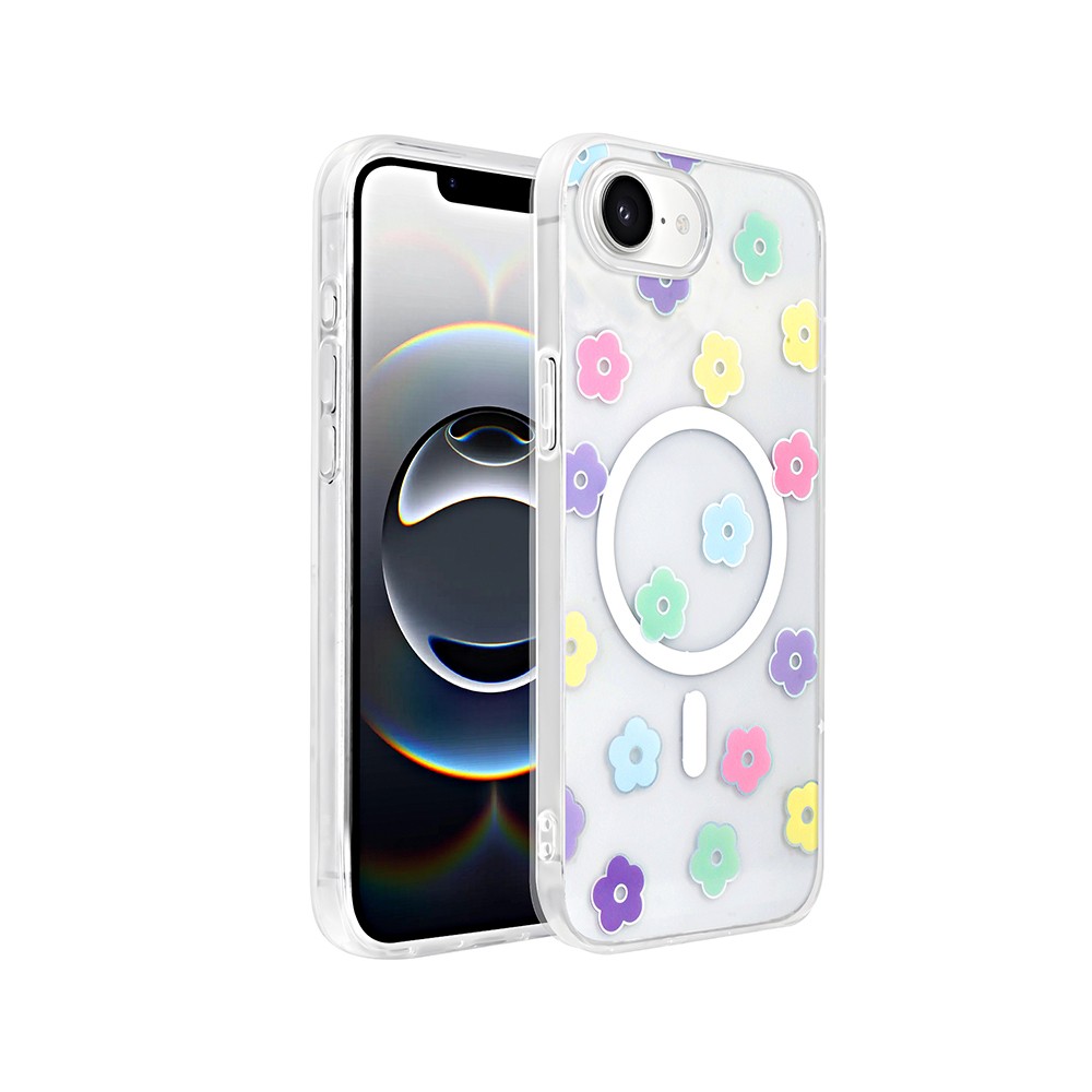 Apple iPhone 16E Kılıf M-Safe Şarj Özellikli Şeffaf Zore Folk Sert Kapak