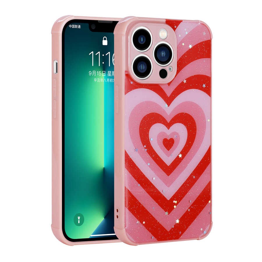 iPhone 13 Pro Max Kılıf Simli Desenli Kamera Korumalı Parlak Popy