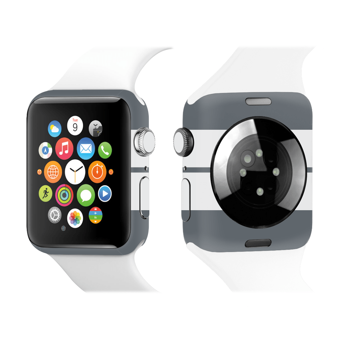 Apple Watch Kaplama Gri Çift Beyaz Şerit
