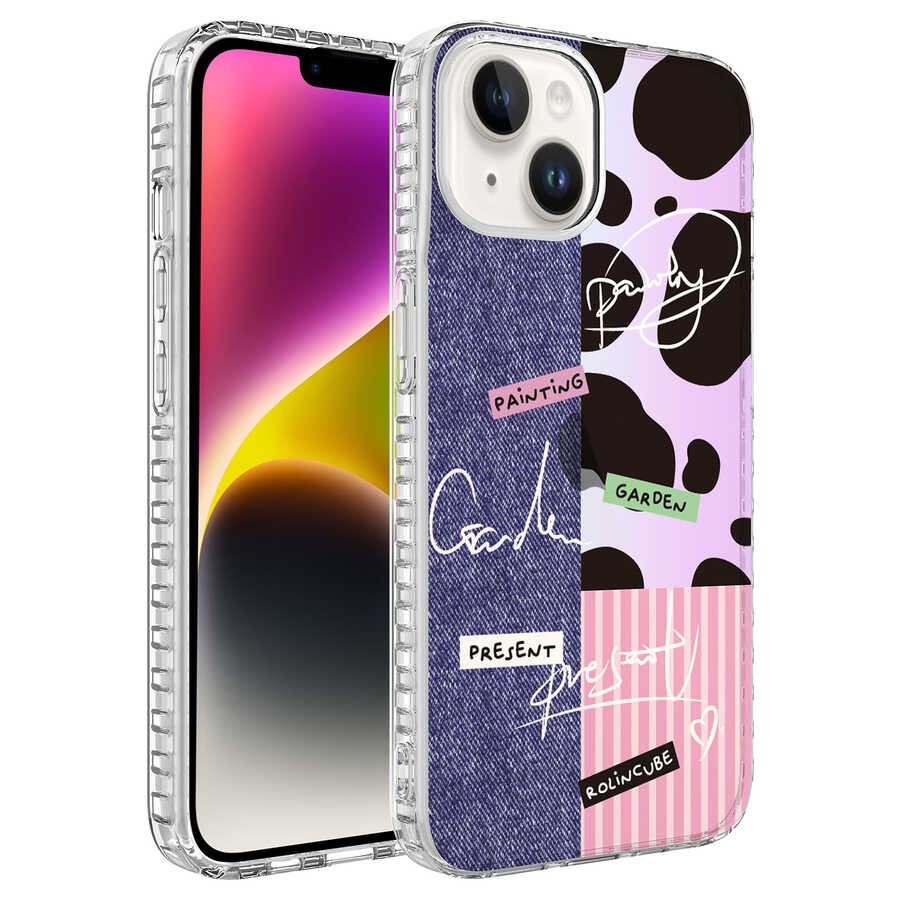 iPhone 14 Kılıf Airbag Kenarlı Renkli Desenli Silikon Elegans