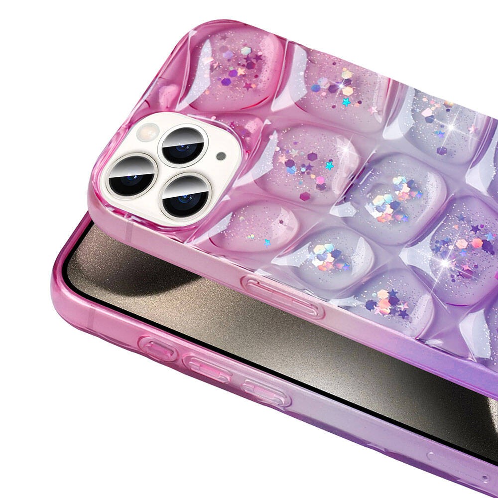 iPhone 15 Pro Kılıf Simli 3D Desenli Hacar