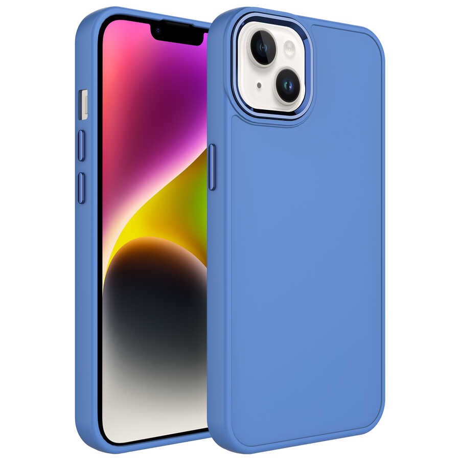 iPhone 14 Kılıf Metal Çerçeve ve Buton Tasarımlı Silikon Luna