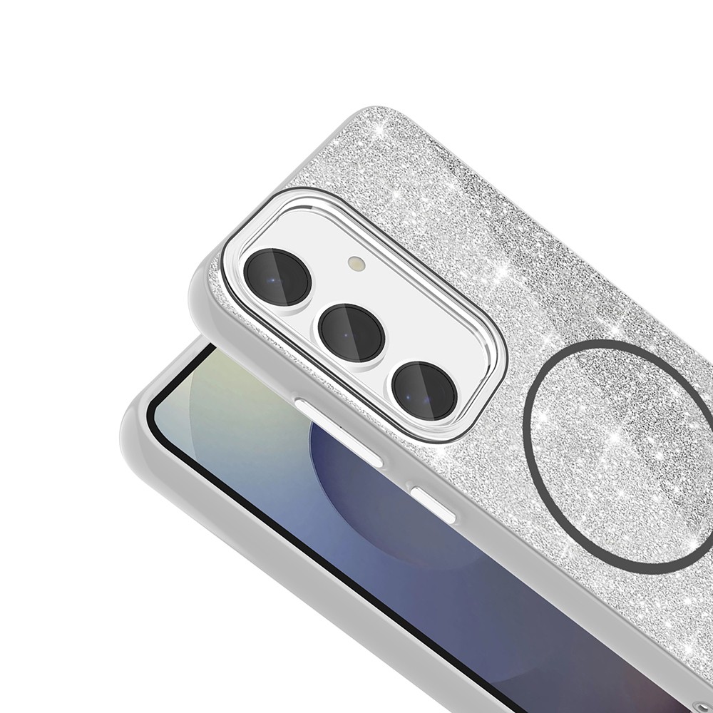 Galaxy S24 FE Kılıf M-safe Şarj Özellikli Parlayan Simli Okso