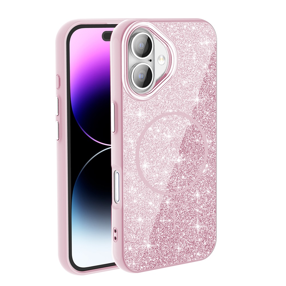 iPhone 16 Kılıf M-safe Şarj Özellikli Parlayan Simli Okso