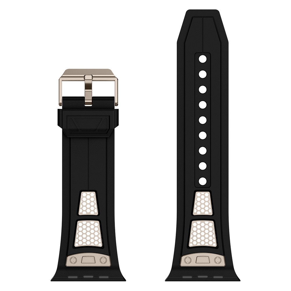 Watch 42mm KRD-117 Hava Alabilen Delikli Metal Süslemeli Desenli Silikon Kordon