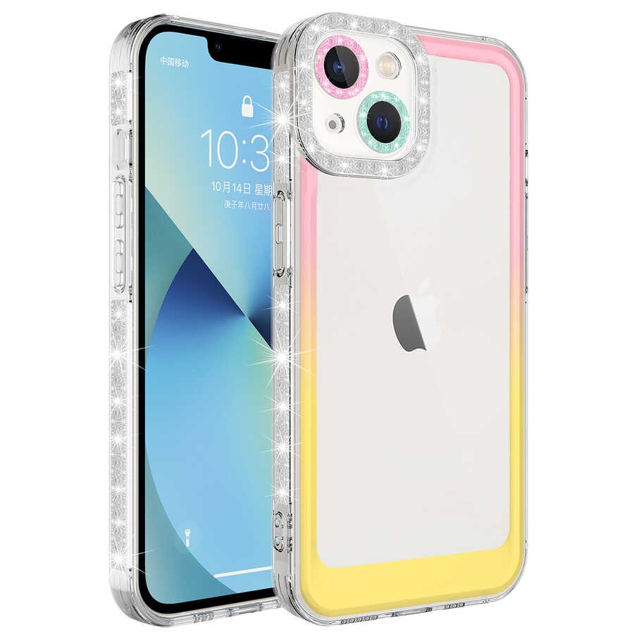 iPhone 13 Kılıf Simli ve Renk Geçiş Tasarımlı Lens Korumalı Park