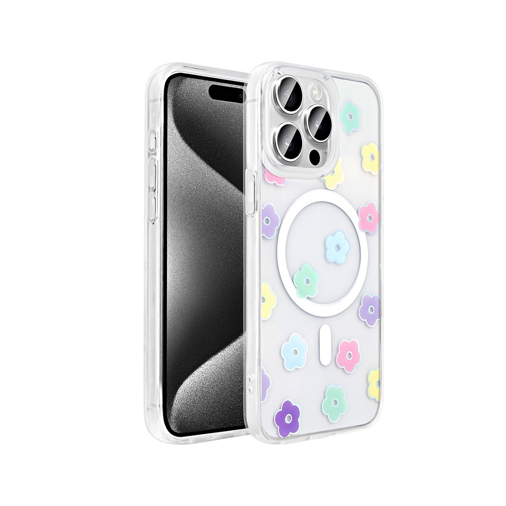 Apple iPhone 15 Pro Kılıf M-Safe Şarj Özellikli Şeffaf Zore Folk Sert Kapak