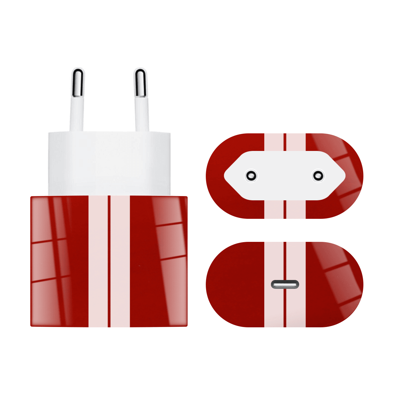 Apple 20w Şarj Aleti Kaplama Ateş Kırmızısı Çift Beyaz Şerit