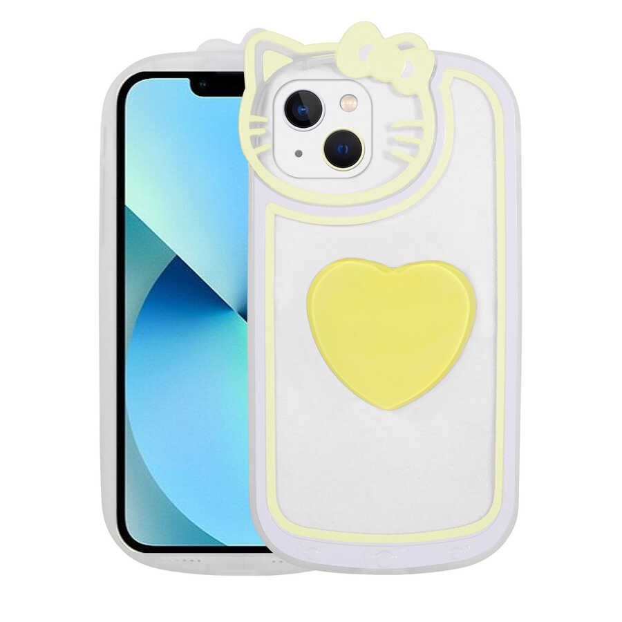 iPhone 13 Kılıf Kedi Figürlü Transparan Pop Soketli Ritmik