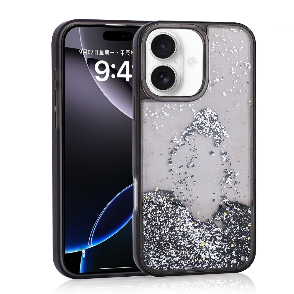 iPhone 16 Kılıf Sıvılı Simli Şeffaf Arka Yüzey Keto Silikon