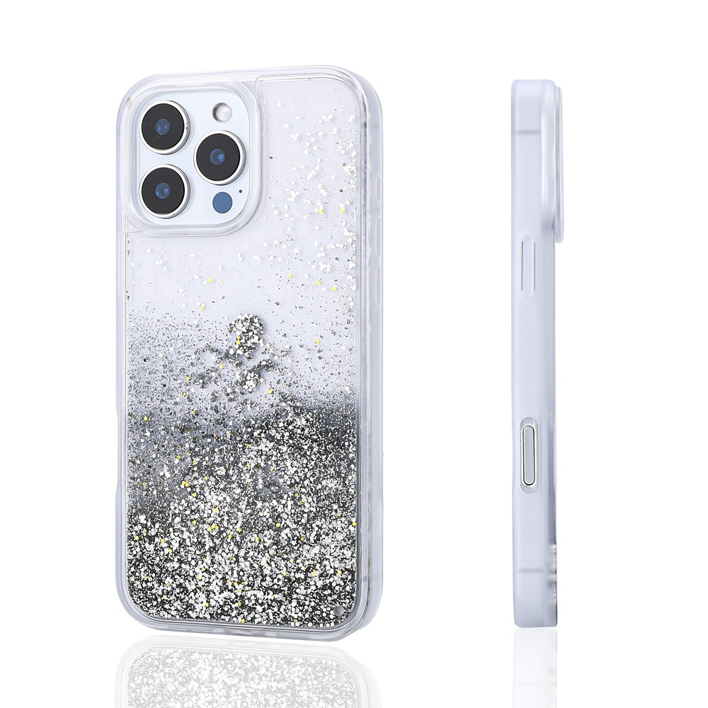 iPhone 16 Pro Kılıf Sıvılı Simli Şeffaf Arka Yüzey Keto Silikon