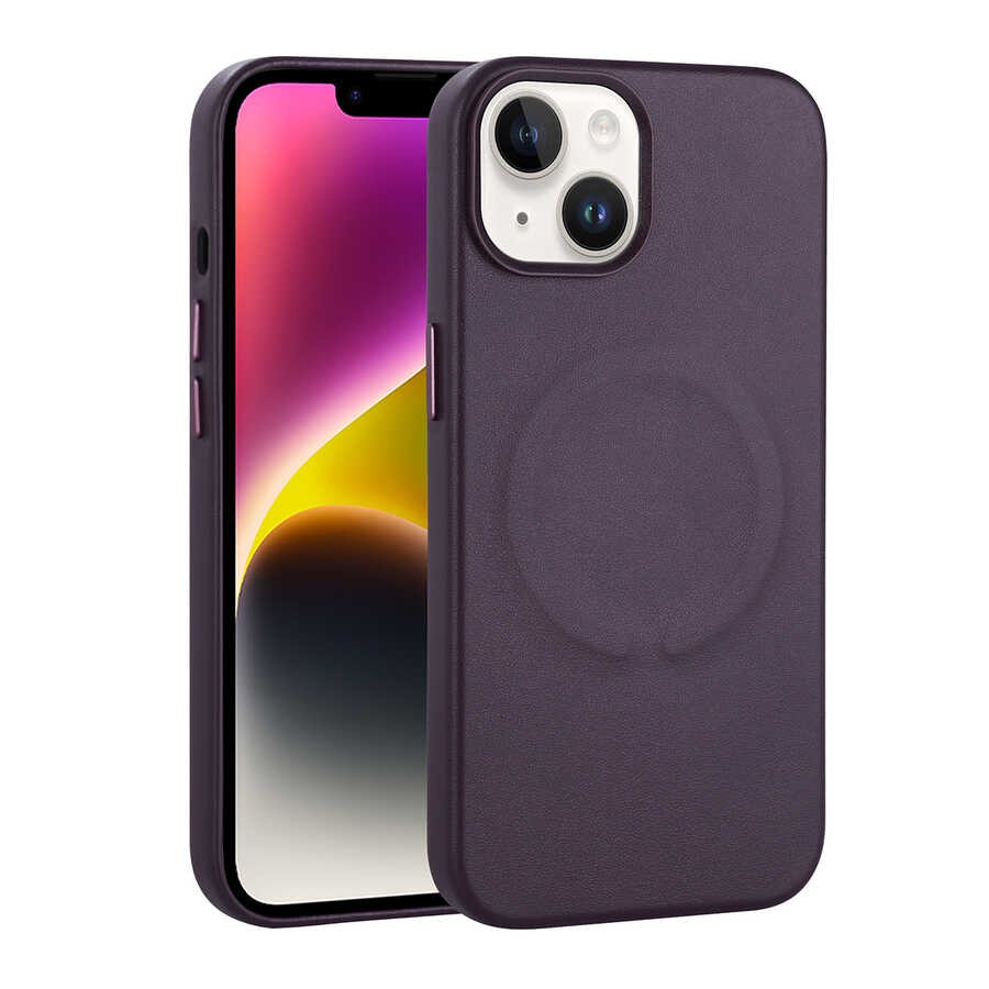 iPhone 14 Plus Kılıf PU Deri M-safe Wireless Şarj Özellikli Derix