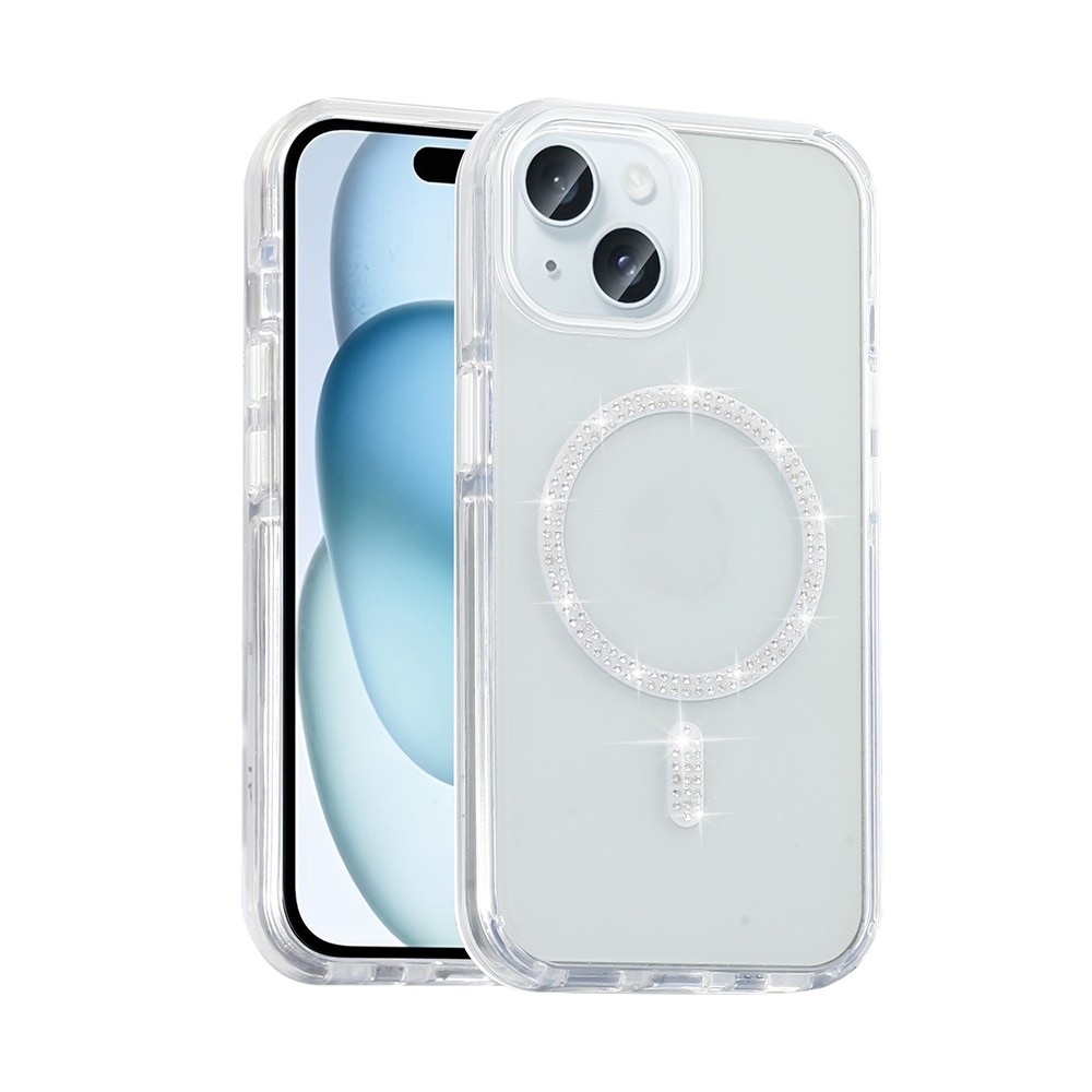 Apple iPhone 15 Kılıf Taşlı Tasarım M-safe Şarj Özellikli Zore Koment Silikon Kapak