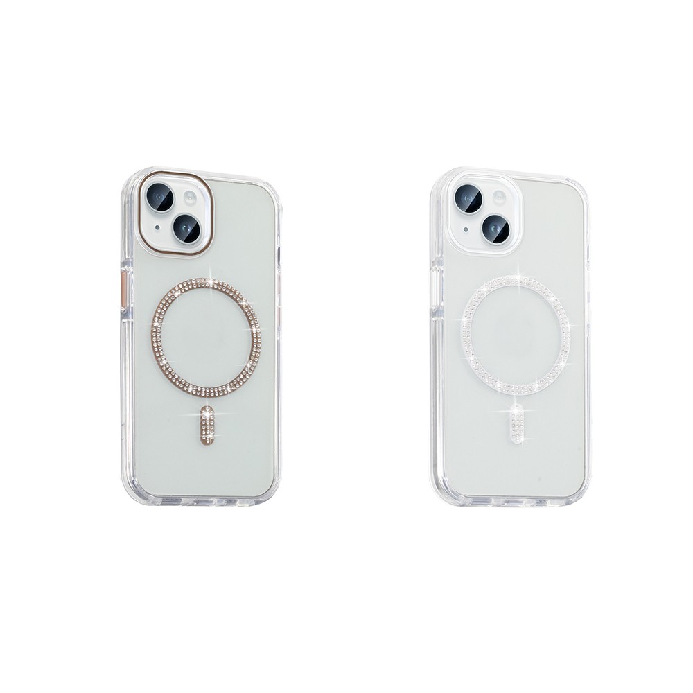 Apple iPhone 14 Kılıf Taşlı Tasarım M-safe Şarj Özellikli Zore Koment Silikon Kapak