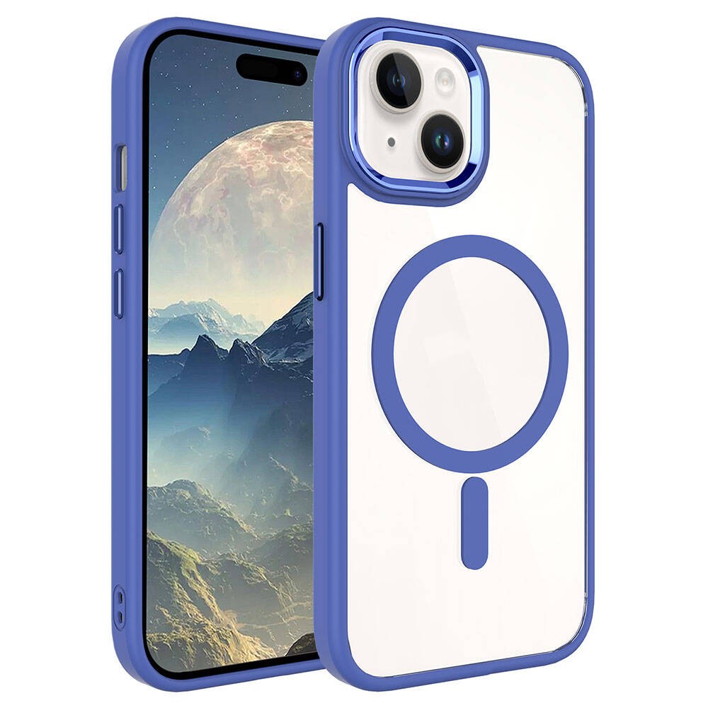 iPhone 15 Plus Kılıf Wireless Şarj Özellikli Krom M-safe Silikon