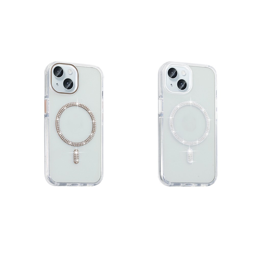 Apple iPhone 15 Kılıf Taşlı Tasarım M-safe Şarj Özellikli Zore Koment Silikon Kapak