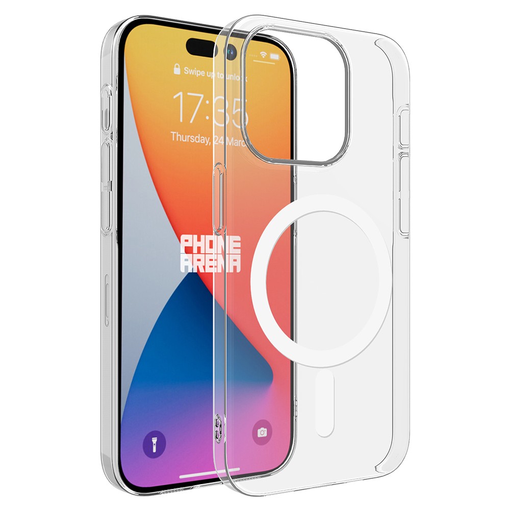 iPhone 15 Pro Kılıf M-safe Şarj Özellikli Şeffaf Tek Kamera Çerçeveli Porto