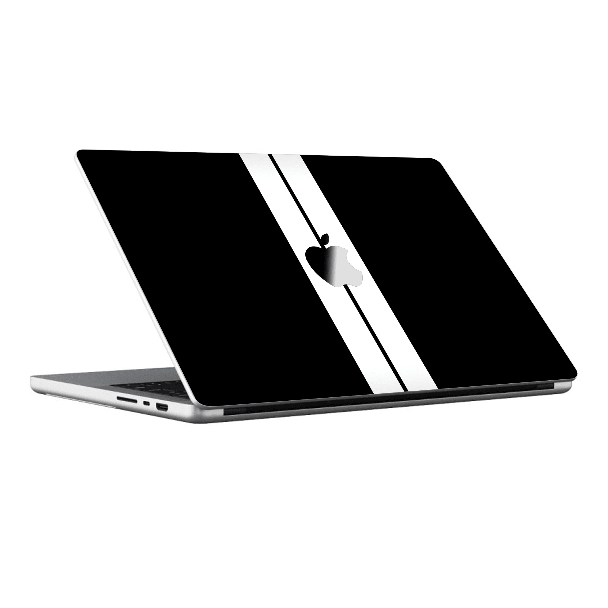 Macbook Pro 14" (2021 M1) Kaplama - Siyah Çift Beyaz Şerit