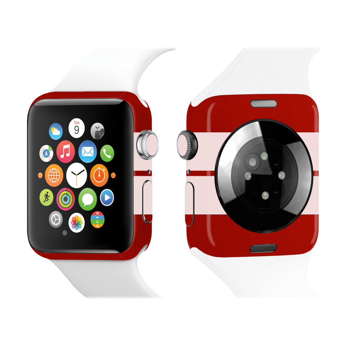 Apple Watch Kaplama Ateş Kırmızısı Çift Beyaz Şerit