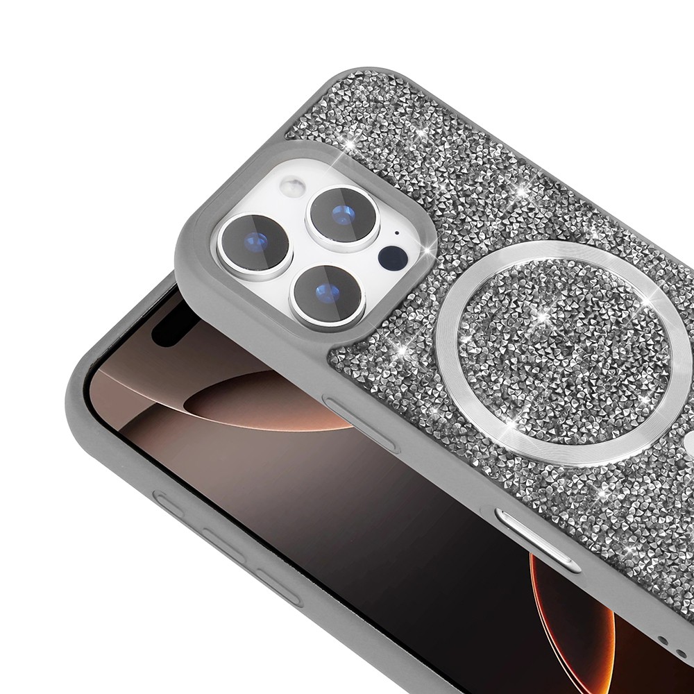 iPhone 16 Pro Max Kılıf Pırlanta Tasarımlı M-safe Şarj Özellikli Mozaik Silikon