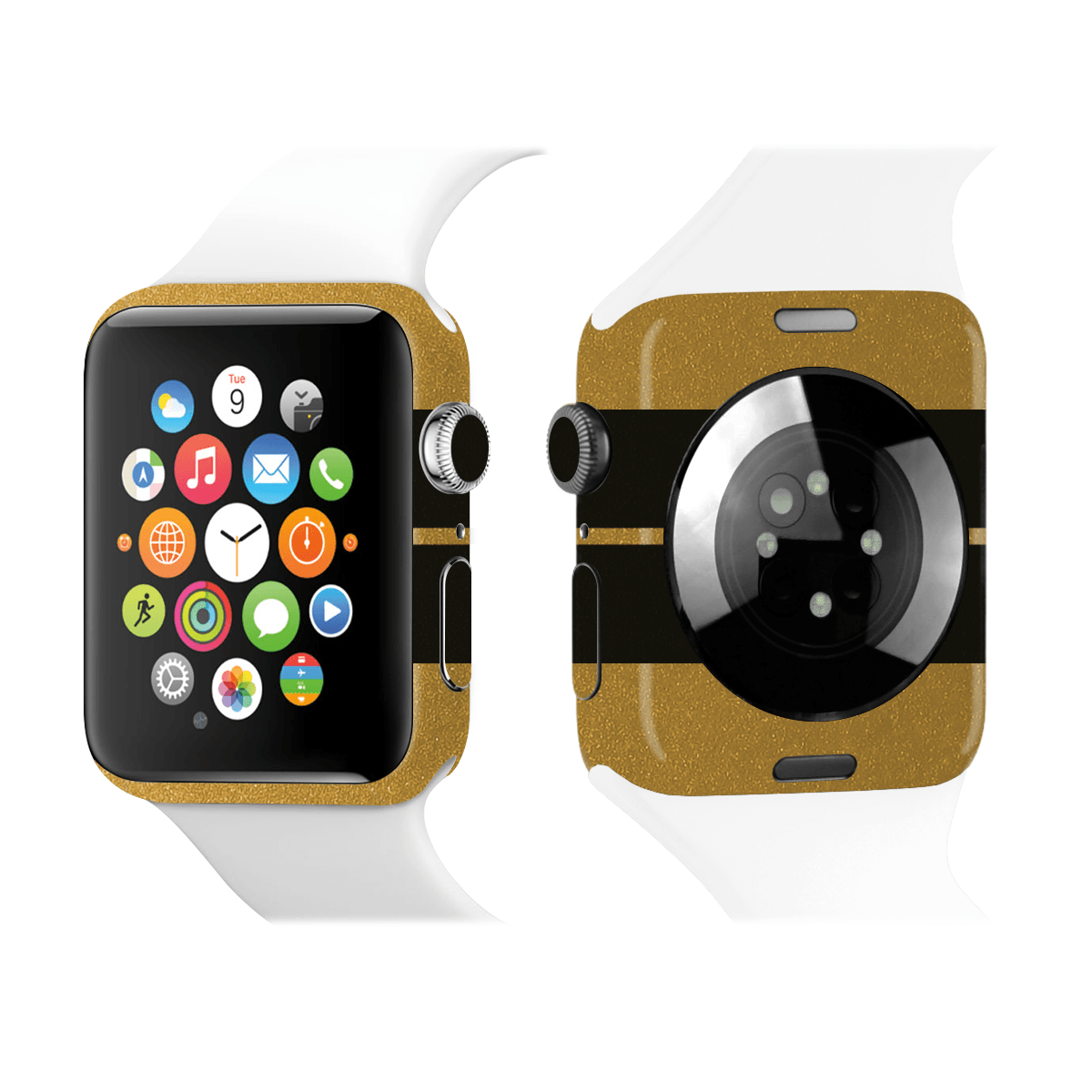Apple Watch Kaplama Metalik Altın Çift Siyah Şerit