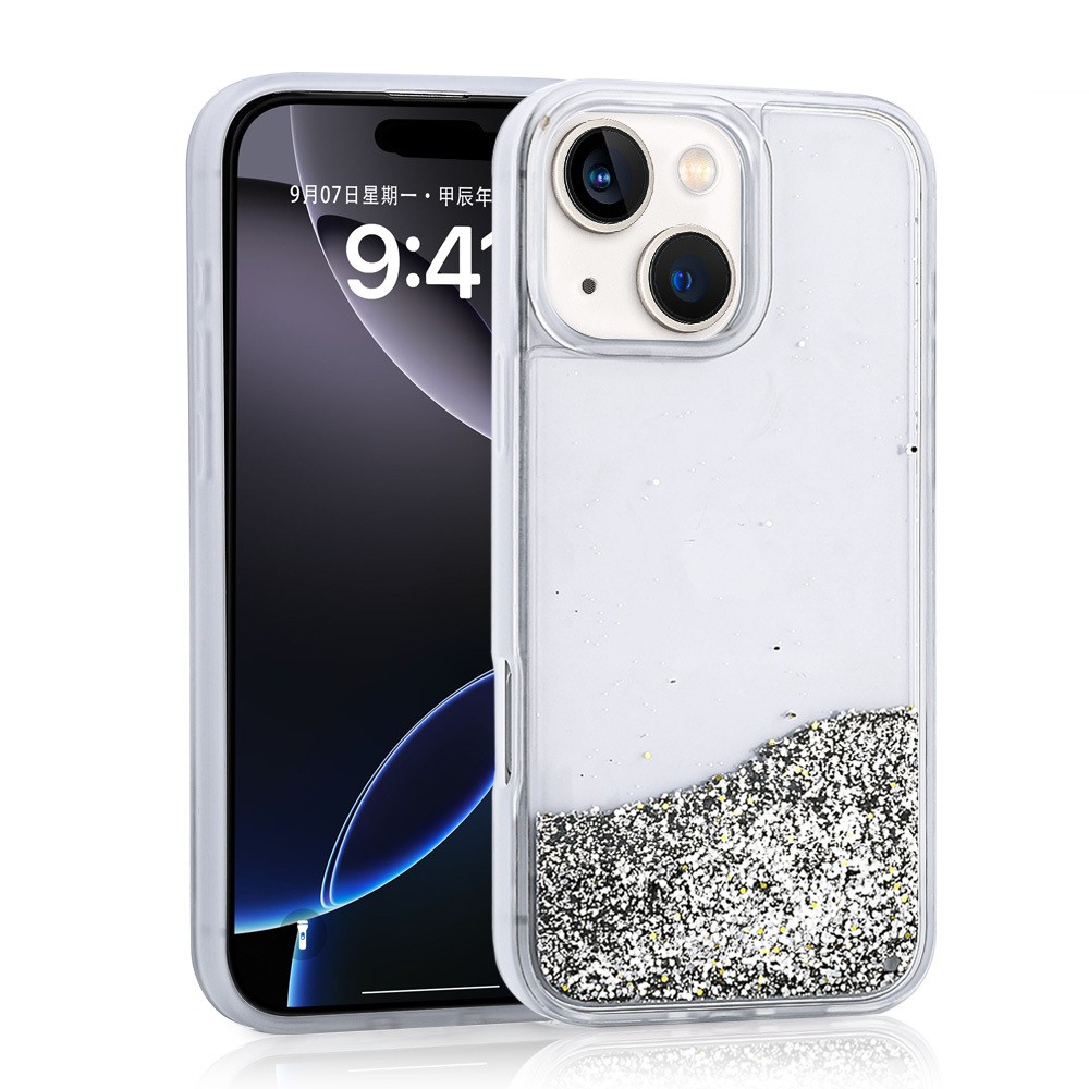 iPhone 14 Kılıf Sıvılı Simli Şeffaf Arka Yüzey Keto Silikon