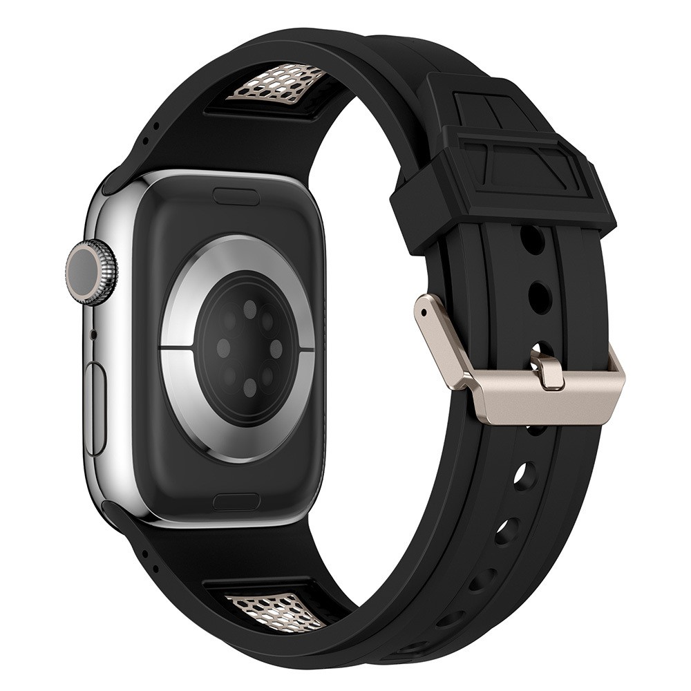 Watch 42mm KRD-117 Hava Alabilen Delikli Metal Süslemeli Desenli Silikon Kordon