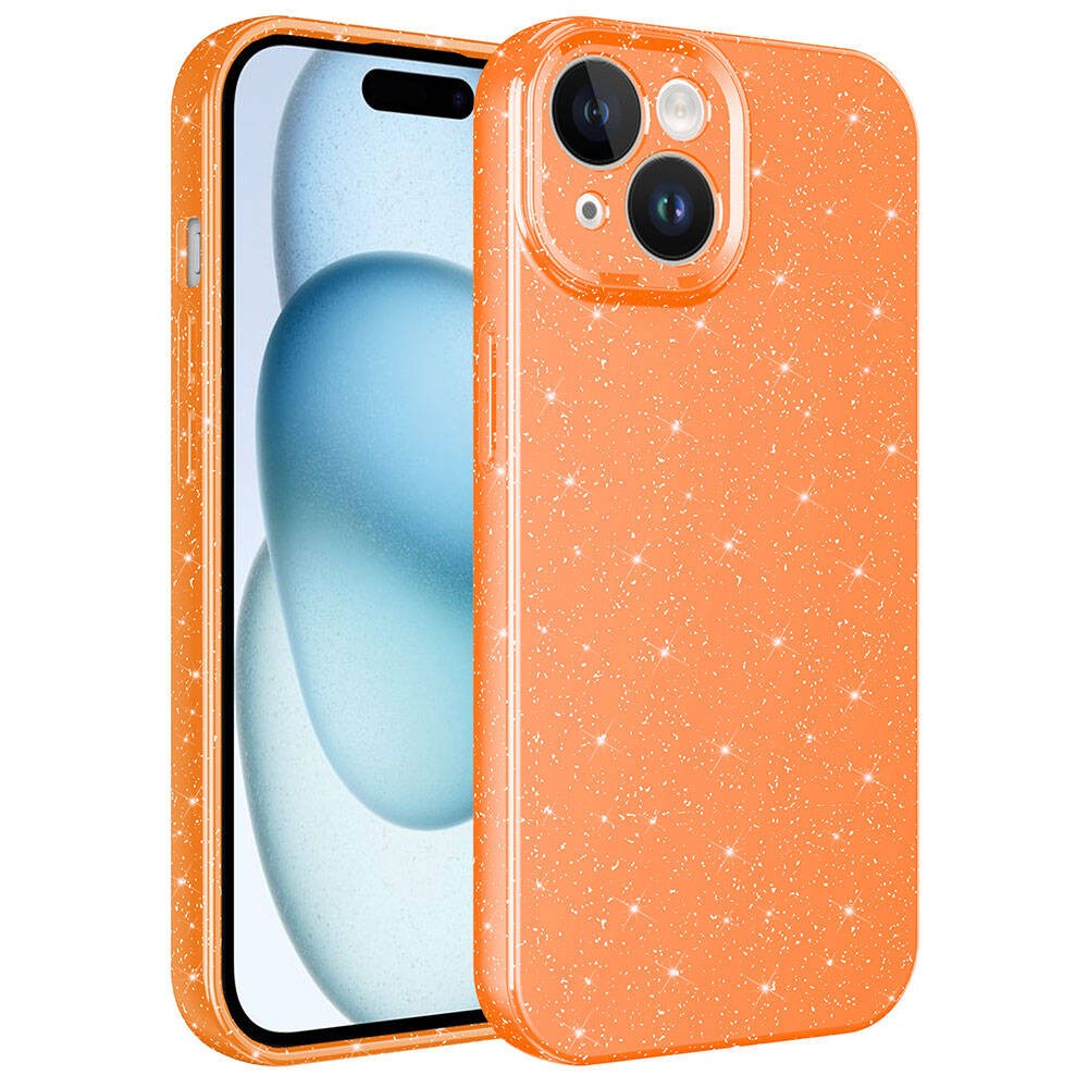 iPhone 15 Plus Kılıf Kamera Korumalı Simli Lüks Koton