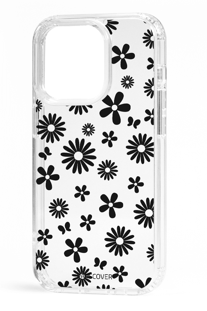 iPhone 13 Siyah Çiçek Bahçesi Şeffaf Kılıf