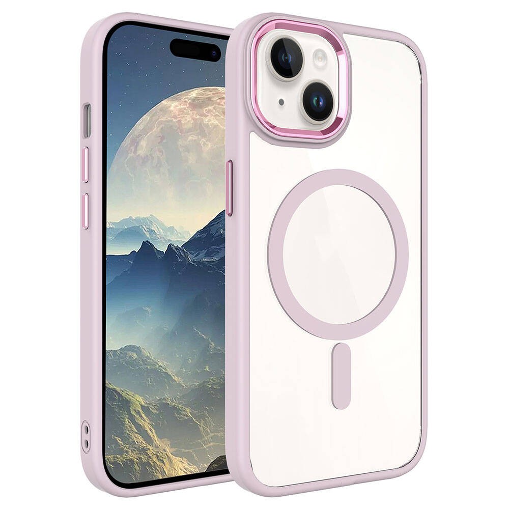 iPhone 15 Kılıf Wireless Şarj Özellikli Krom M-safe Silikon