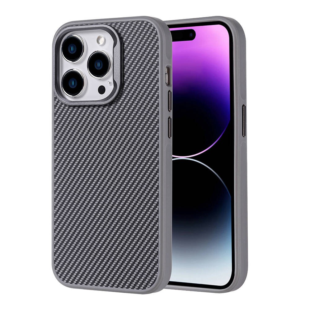 iPhone 14 Pro Max Kılıf M-safe Şarj Özellikli Karbon Fiber Görünümlü Troy