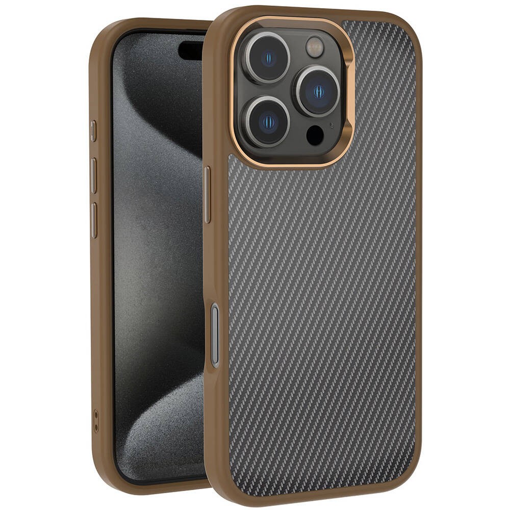 iPhone 16 Pro Max Kılıf Karbon Fiber Görünümlü Parlak Kamera Çerçeveli Venus
